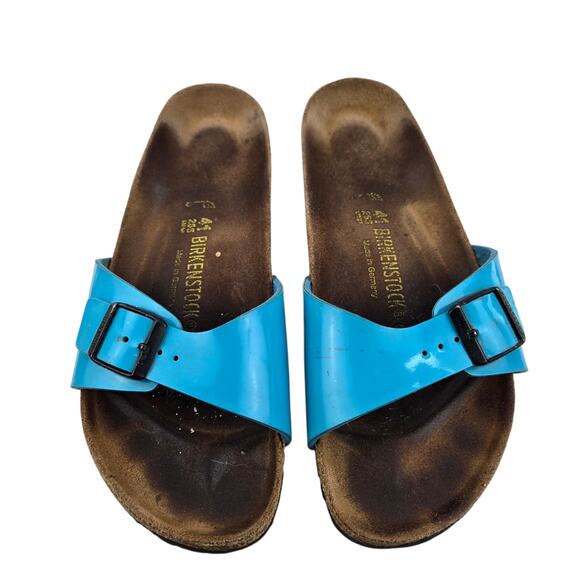 Birkenstock Madrid Slide Sandals Womens 10 10.5 (41) Turqoise Blue Birko Flor - Picture 5 of 13